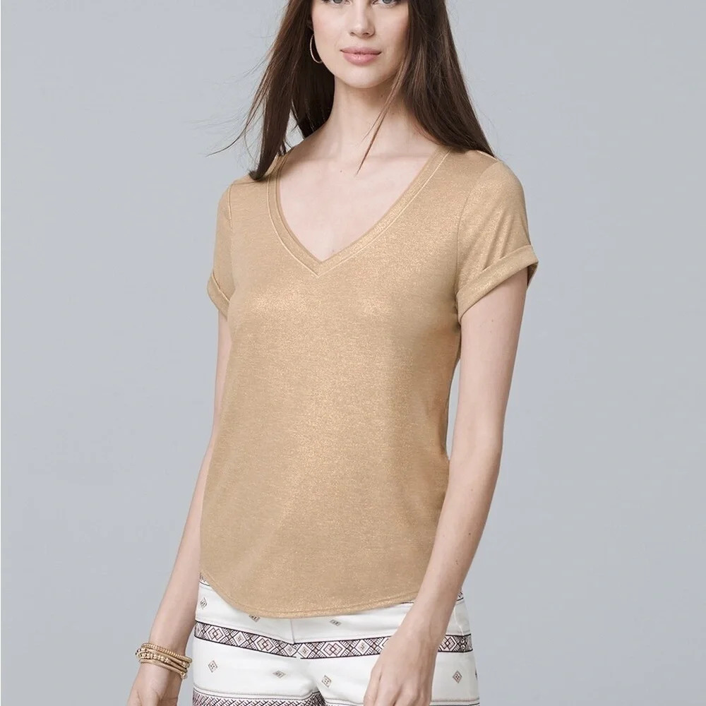 WHBM Silver Deep V Easy Tee Size Small